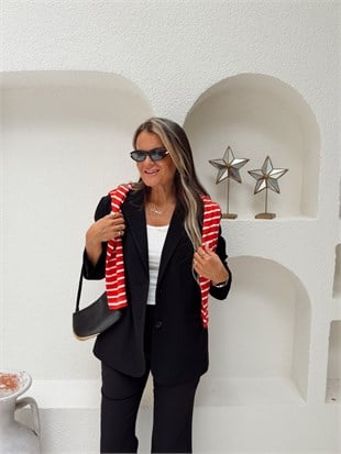 Nişantaşı Butik OVERSİZE ÇİFT DÜĞME DETAY BLAZER SİYAH