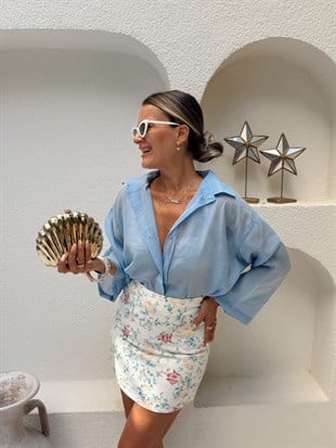 Nişantaşı Butik OVERSİZE TRANSPARAN GÖMLEK MAVİ