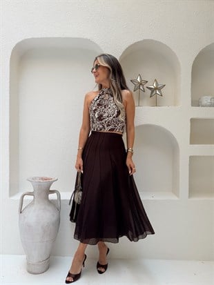 Nişantaşı Butik PARÇA DİKİŞLİ ASTARLI ETEK ACI KAHVERENGİ