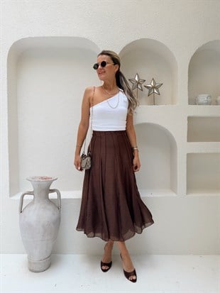 Nişantaşı Butik PARÇA DİKİŞLİ ASTARLI ETEK TATLI KAHVERENGİ
