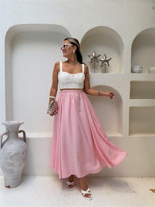Nişantaşı Butik PEMBE ASTARLI MAXİ ETEK 