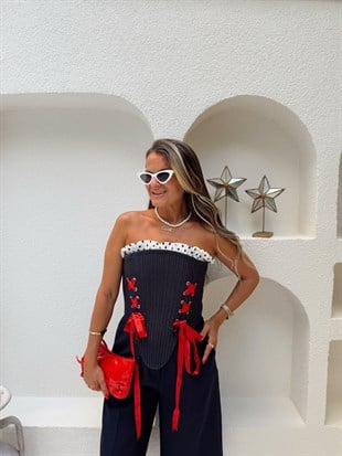Nişantaşı Butik PUANTİ CROP ASTARLI 2Lİ SET KORSAJ BÜSTİYER 