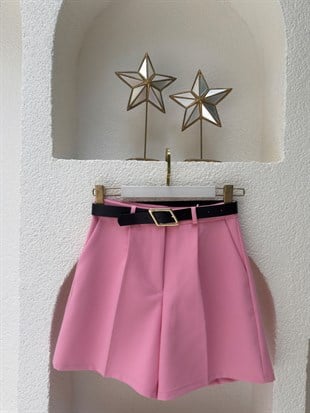 Nişantaşı Butik ŞEHİR BOY KEMERLİ ŞORT PEMBE