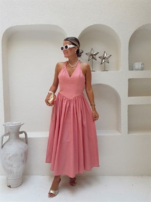 Nişantaşı Butik SIRT DETAY KIRMIZI PÖTİKARE ELBİSE