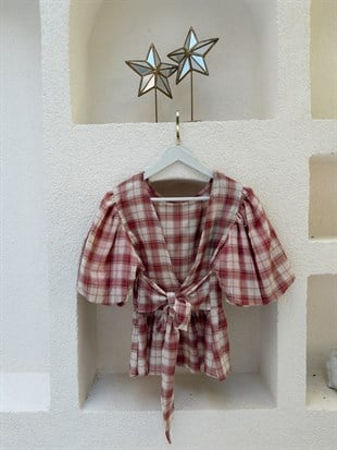 Nişantaşı Butik SIRT DETAY PEMBE EKOSE BLUZ 