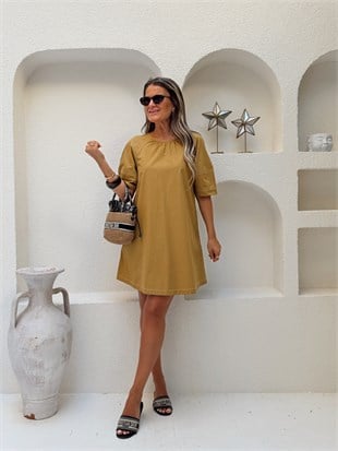 Nişantaşı Butik SIRT VE KOL DETAY OLİVE ELBİSE