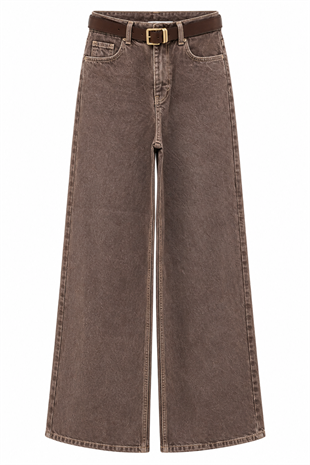 Nişantaşı Butik SÜET KEMERLİ KIZIL KAHVE STRAİGHT JEAN