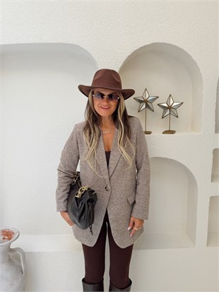 Nişantaşı Butik SÜET YAMA DETAY KAZAYAĞI DESEN BLAZER 