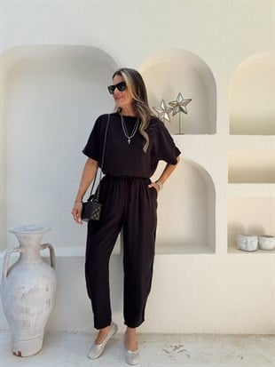 Nişantaşı Butik TENSEL PANTOLON&BLUZ TAKIM SİYAH