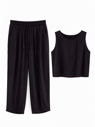 TİRİL PANTOLON BLUZ TAKIM SİYAH