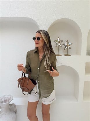 Nişantaşı Butik TRANSPARAN HAKİ GÖMLEK
