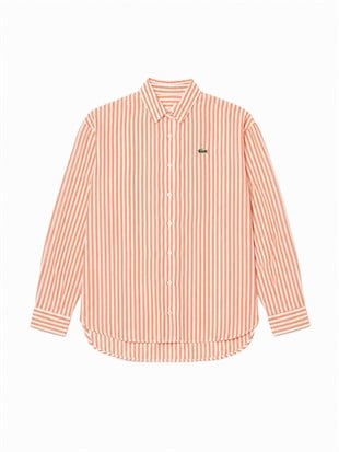 Nişantaşı Butik TURUNÇ ÇİZGİLİ KETEN GÖMLEK