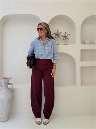 Nişantaşı Butik ÜZÜM BORDO TENSEL BARREL JEAN