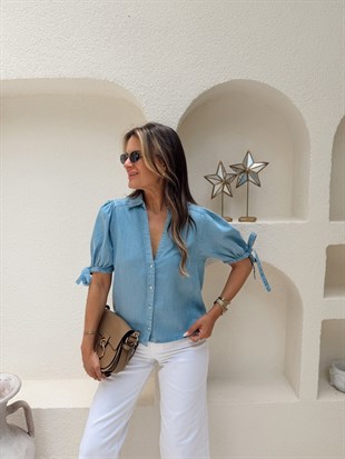 Nişantaşı Butik V YAKA KOL DETAY TENSEL GÖMLEK