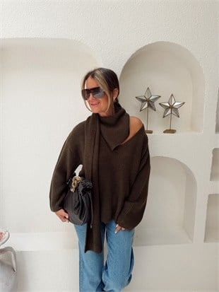 Nişantaşı Butik V YAKA ŞAL DETAY HAKİ KAZAK
