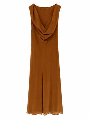 Nişantaşı Butik YAKA DETAY ASTARLI BRONZ KAHVE ELBİSE