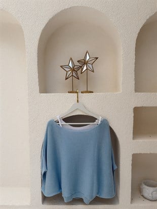 Nişantaşı Butik YAKA DETAY ATLETLİ MERSERİZE BLUZ BEBEMAVİ