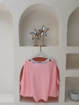 Nişantaşı Butik YAKA DETAY ATLETLİ MERSERİZE BLUZ PEMBE
