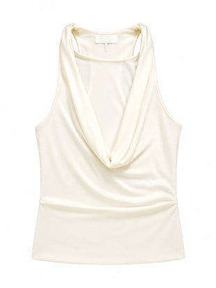 Nişantaşı Butik YAKA DETAY HALTER TRANSPARAN BLUZ EKRU