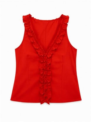 Nişantaşı Butik YAKA FIRFIR DETAY BLUZ KIRMIZI