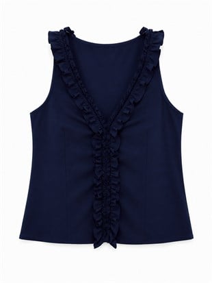 Nişantaşı Butik YAKA FIRFIR DETAY BLUZ LACİVERT