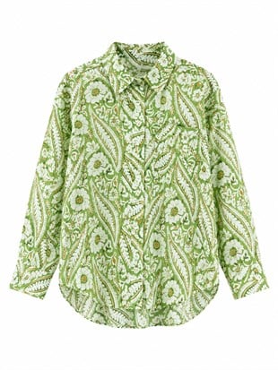 Nişantaşı Butik YEŞİL SOMON ŞAL DESEN GÖMLEK