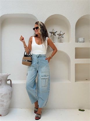 Nişantaşı Butik YIKAMALI CEP DETAY BARREL JEAN 