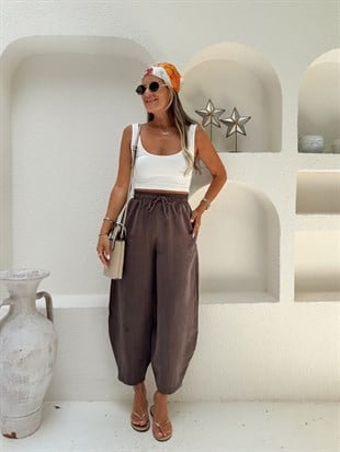 Nişantaşı Butik YIKAMALI TENSEL BALON JOGGER PANTOLON KAHVE