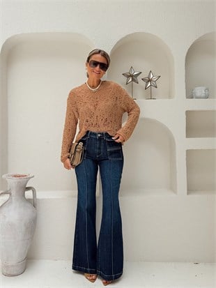 Nişantaşı Butik YÜKSEK BEL CEP DETAY İSPANYOL FİT JEAN
