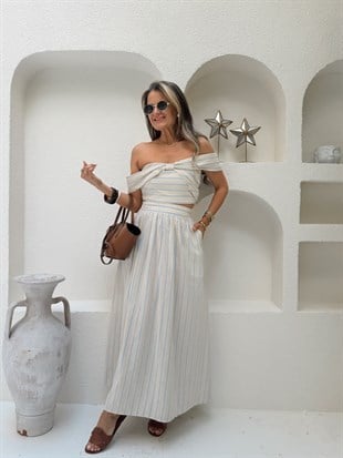 Nişantaşı Butik YÜKSEK BEL ÇİZGİLİ ETEK