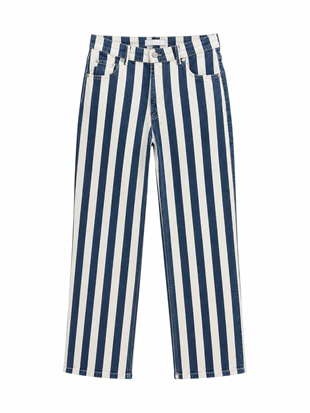 Nişantaşı Butik YÜKSEK BEL ÇİZGİLİ MARİNE STRAİGHT FİT JEAN