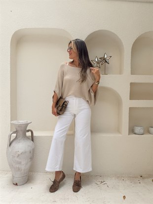 Nişantaşı Butik YÜKSEK BEL CROPPED BEYAZ JEAN