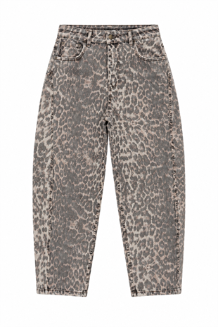 Nişantaşı Butik YÜKSEK BEL DİKİŞ DETAY BARREL LİKRALI JEAN SOFT LEOPAR