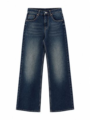 Nişantaşı Butik YÜKSEK BEL LİKRALI STRAİGHT JEAN ESKİTME YIKAMALI