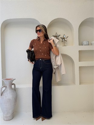 Nişantaşı Butik YÜKSEK BEL LİKRALI STRAİGHT JEAN KONTRAST