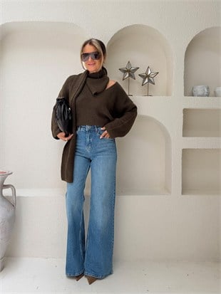 Nişantaşı Butik YÜKSEK BEL LİKRALI STRAİGHT JEAN MAVİ