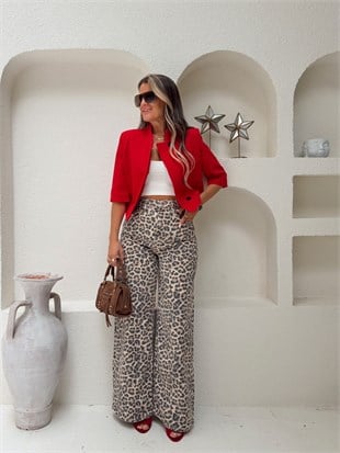 Nişantaşı Butik YÜKSEK BEL SOFT LEOPAR STRAİGHT FİT JEAN