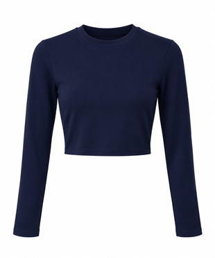 Nişantaşı Butik YUVARLAK YAKA CROP BASİC LACİVERT