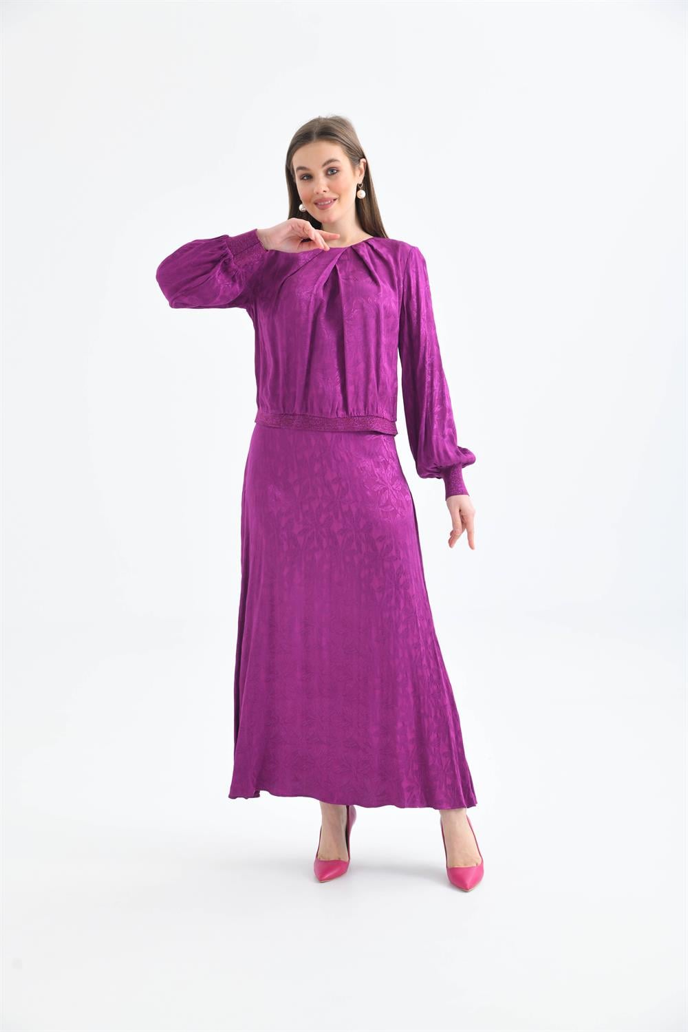 FTZ Women Kadın Leopar Desen Jakar Takım  Mor 30444