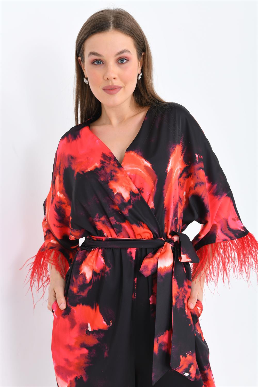 FTZ Women Kadın Kolar Tüğlü Tulum  Kırmızı 30448