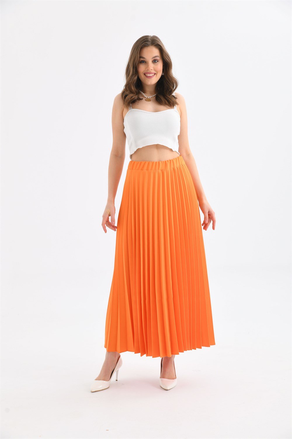 FTZ Women Kadın Pliseli Etek  Orange 30390