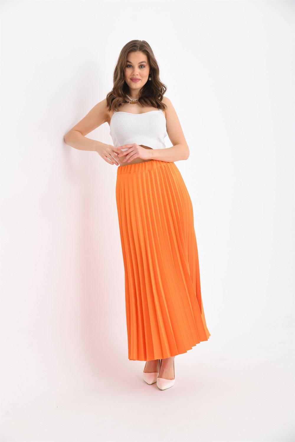 FTZ Women Kadın Pliseli Etek  Orange 30390