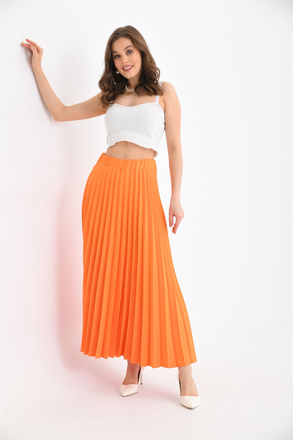 FTZ Women Kadın Pliseli Etek  Orange 30390