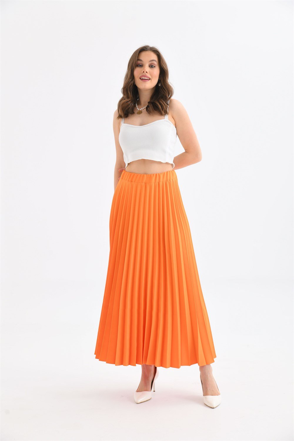 FTZ Women Kadın Pliseli Etek  Orange 30390