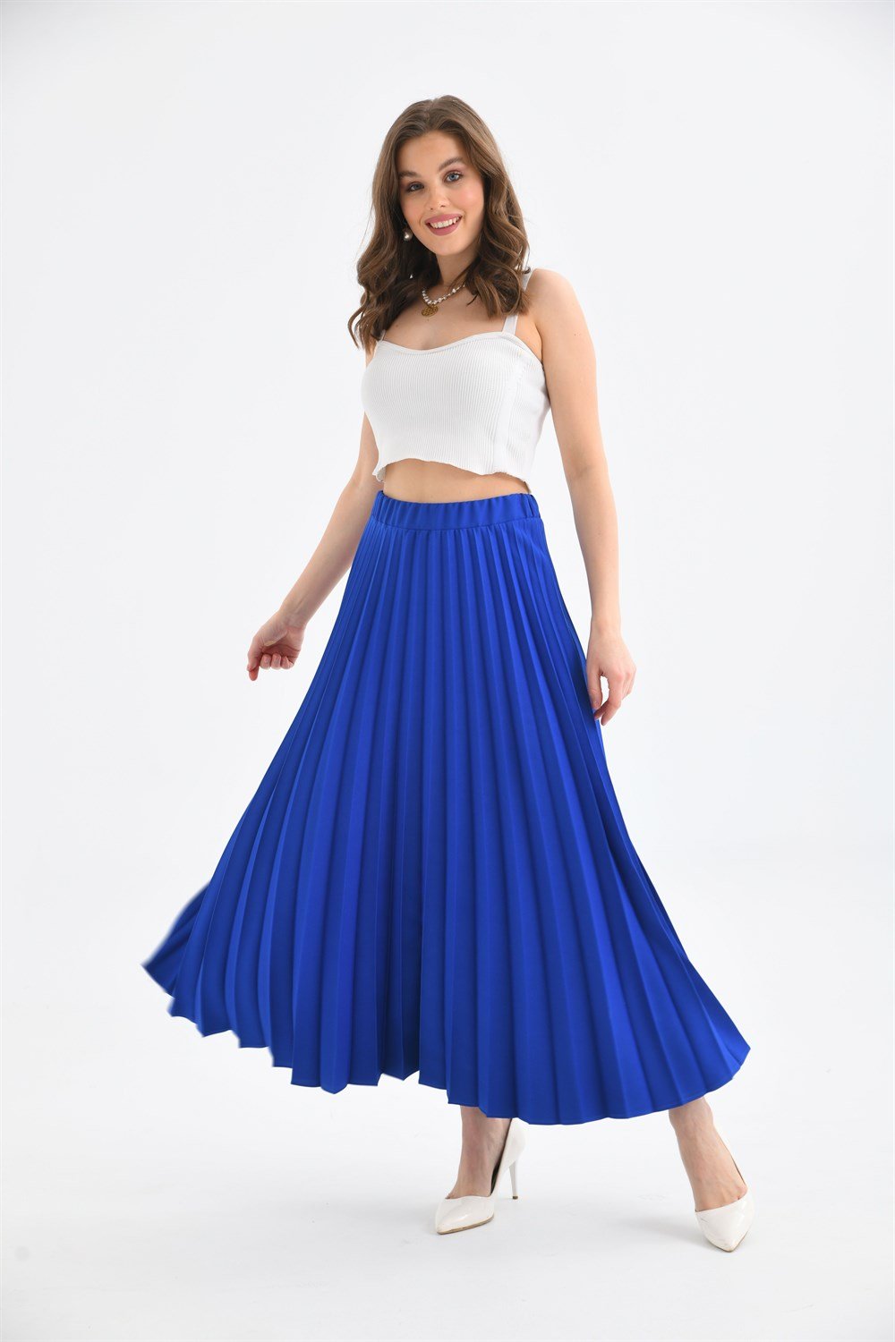 FTZ Women Kadın Pliseli Etek  Saks Mavi 30390