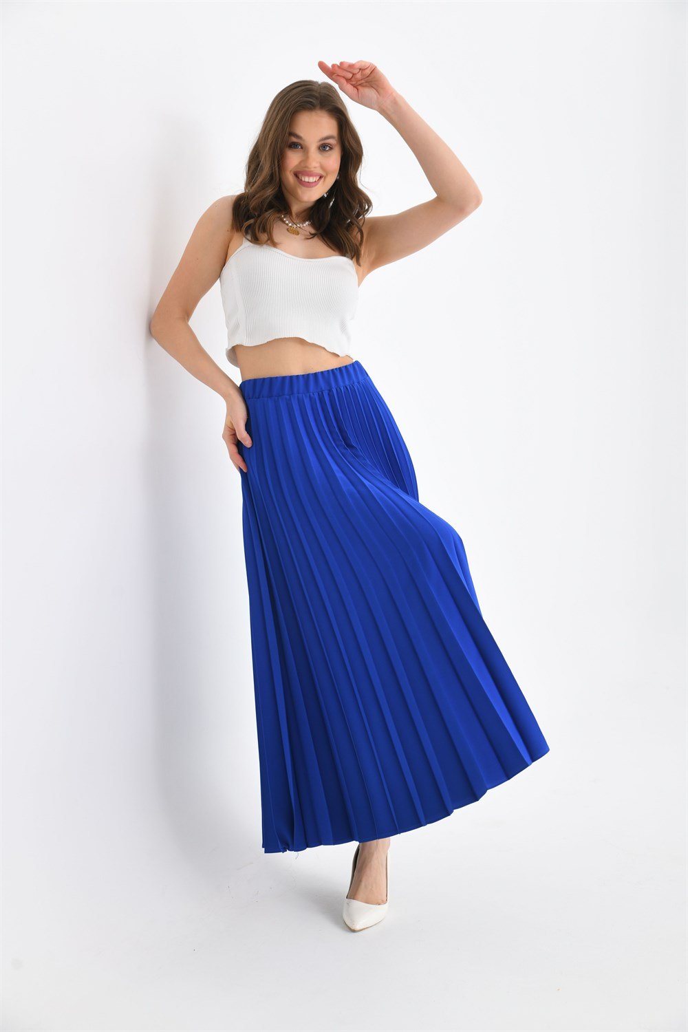 FTZ Women Kadın Pliseli Etek  Saks Mavi 30390