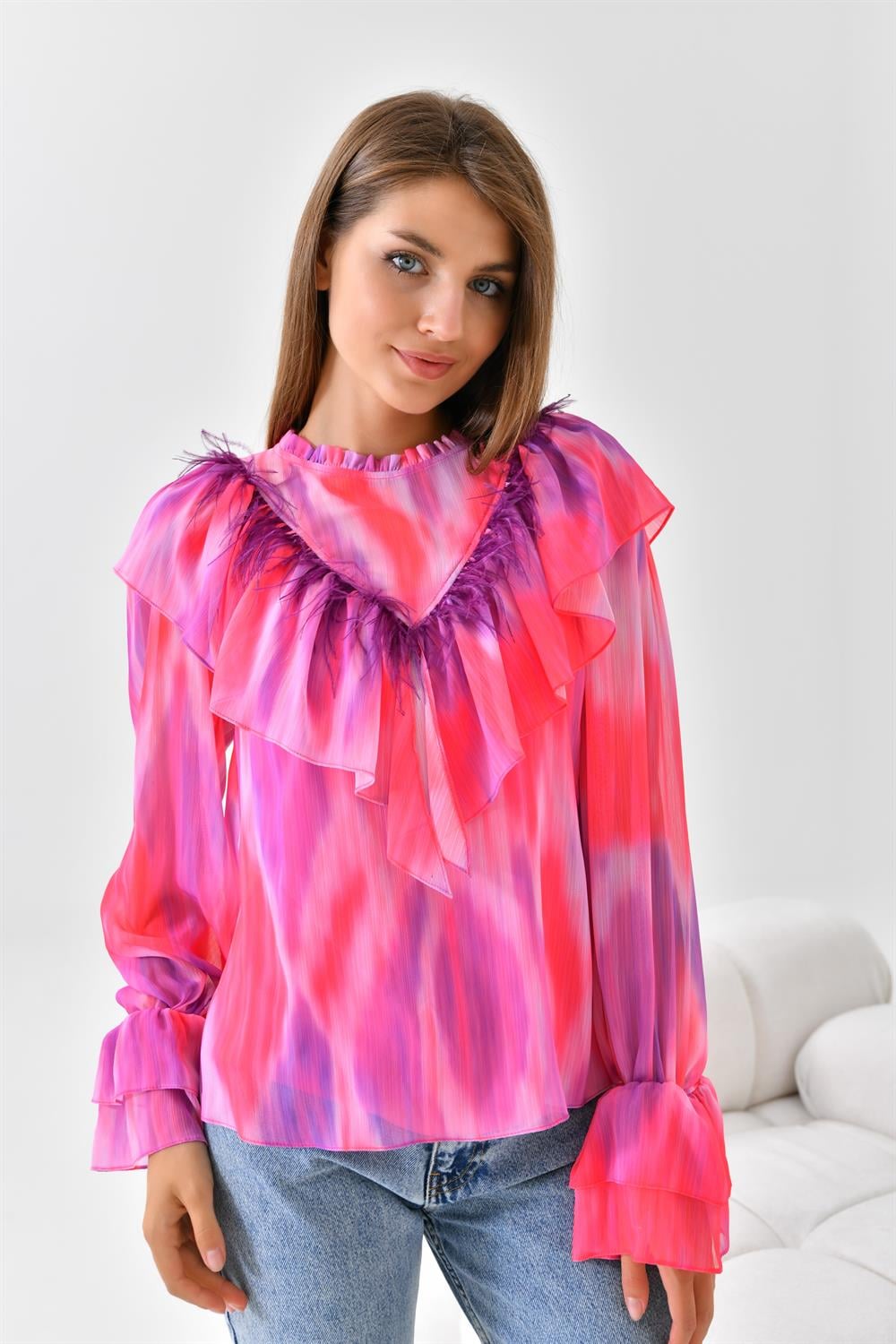 FTZ Women Kadın Şifon Bluz  Fuşya 30467