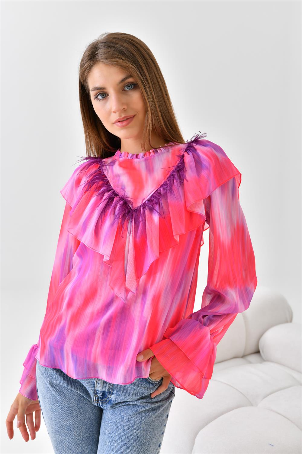 FTZ Women Kadın Şifon Bluz  Fuşya 30467