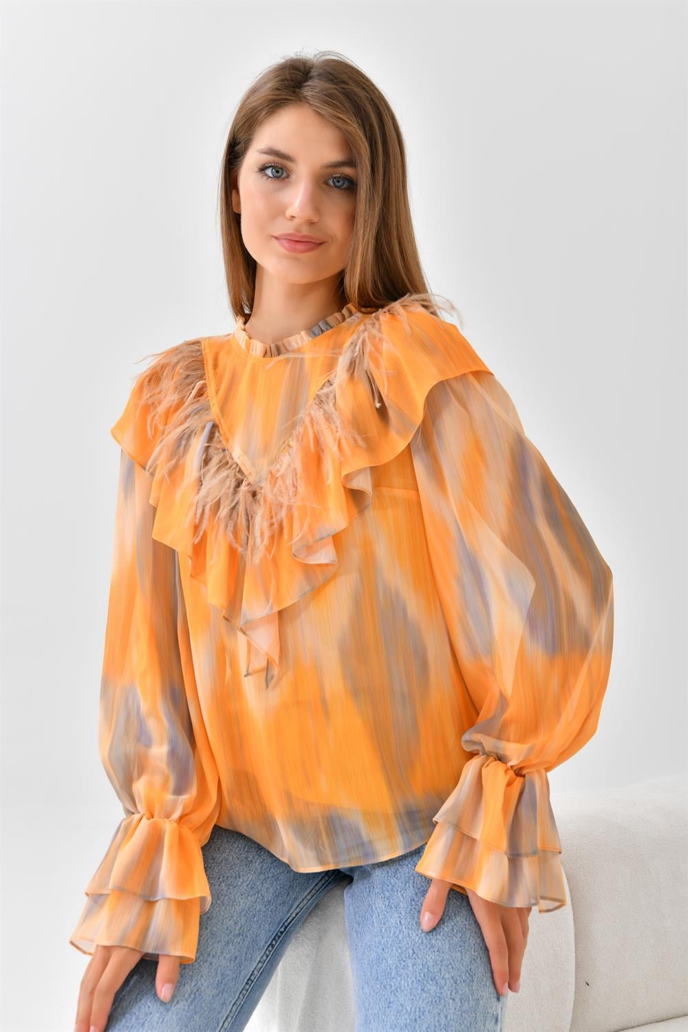 FTZ Women Kadın Şifon Bluz  Sarı 30467