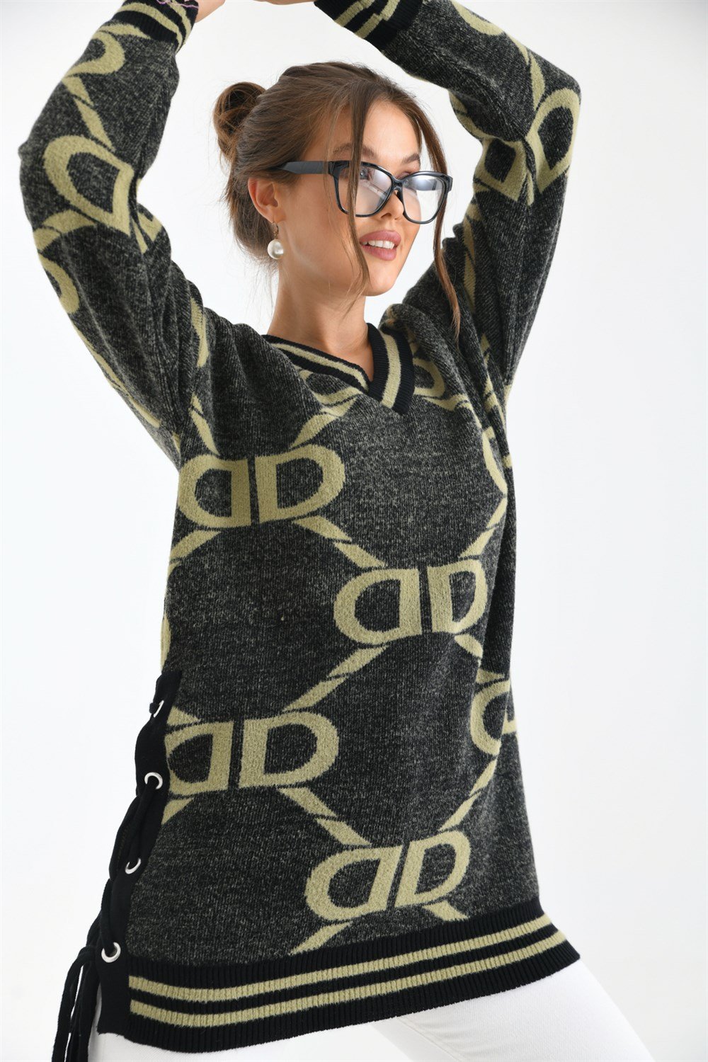 FTZ Women Kadın D Desenli Bluz  Siyah 20051